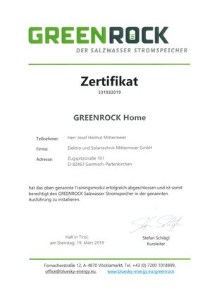 Zertifikat Elektro Mittermeier Garmisch